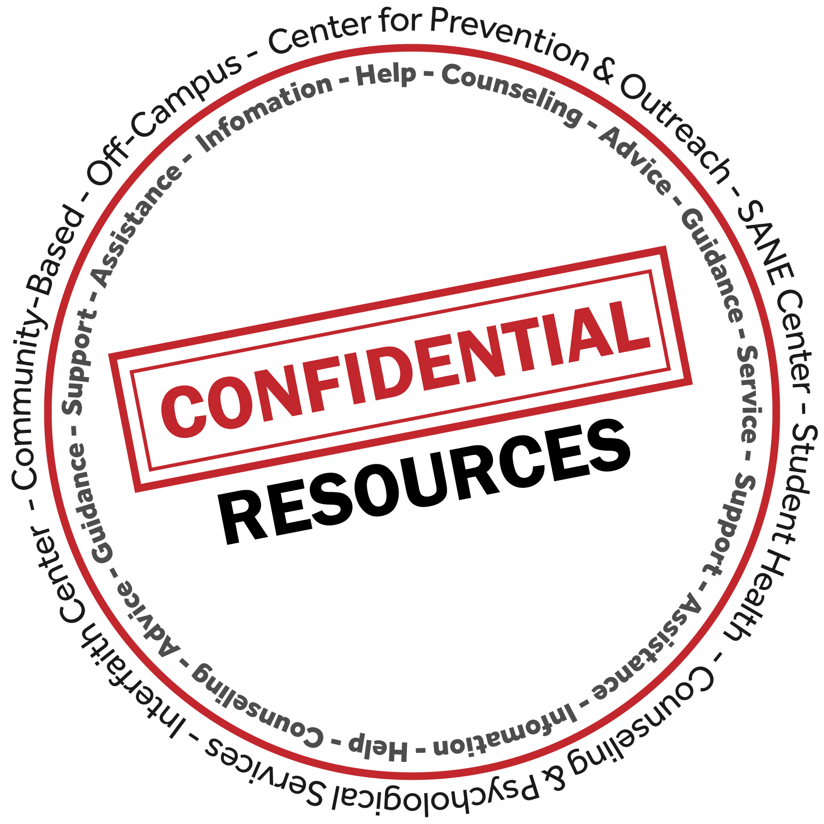 Logo for on and off campus confidential resources