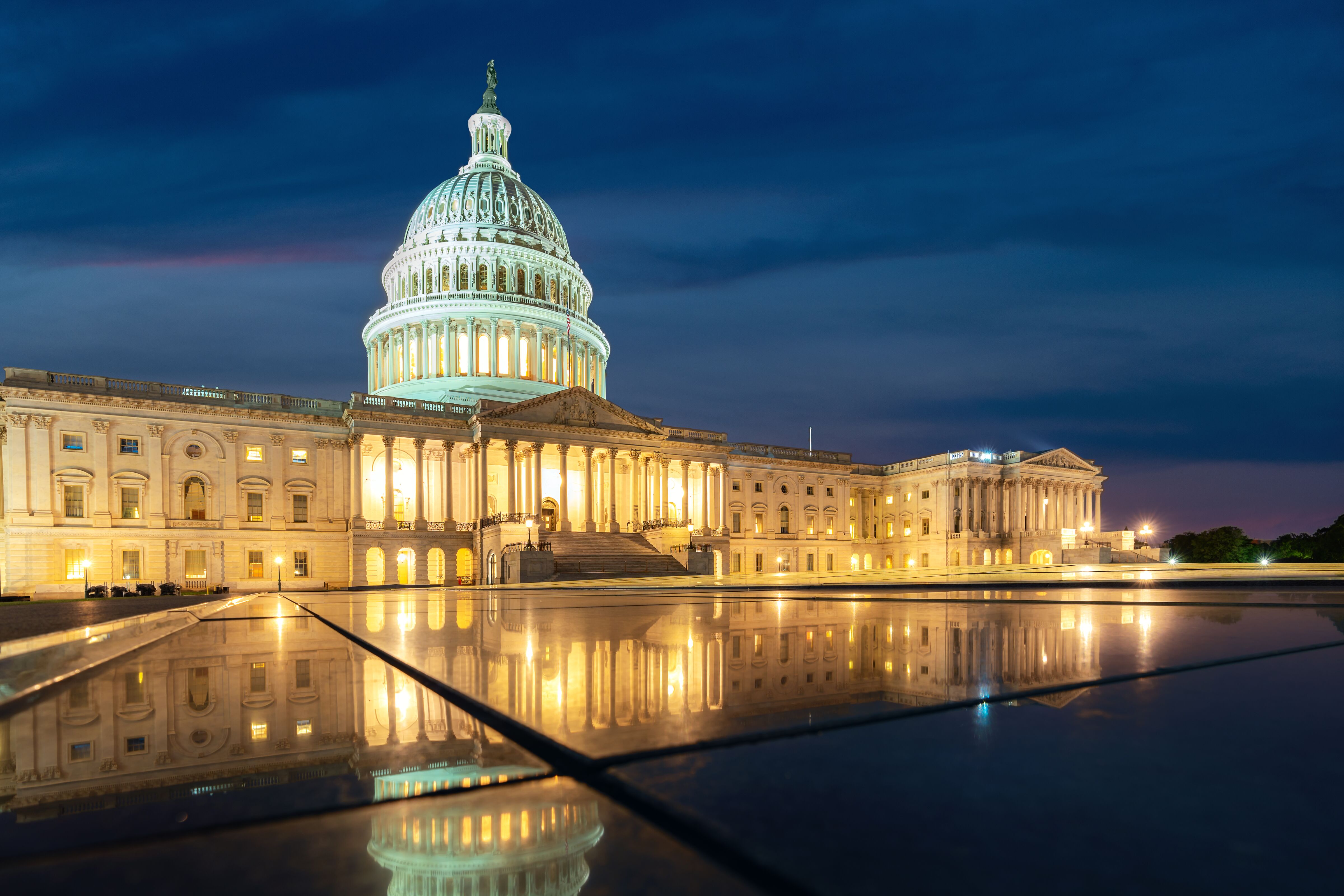 The US Capital building at night