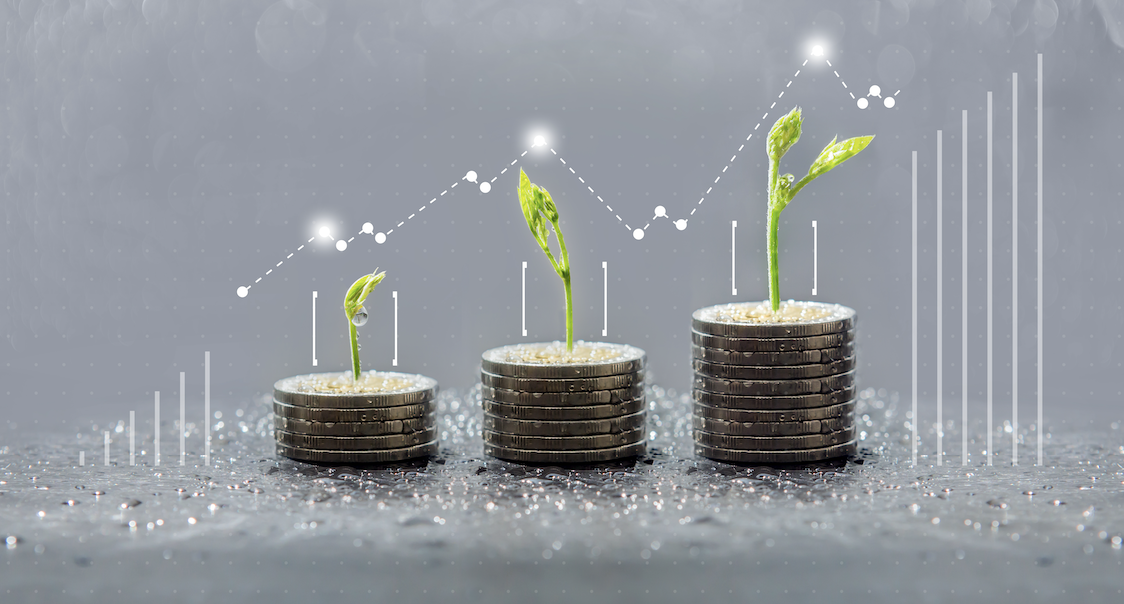 a graphic of sprouts growing out of stacks of coins