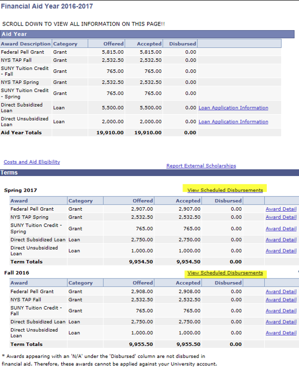 view scheduled disbursements on SOLAR