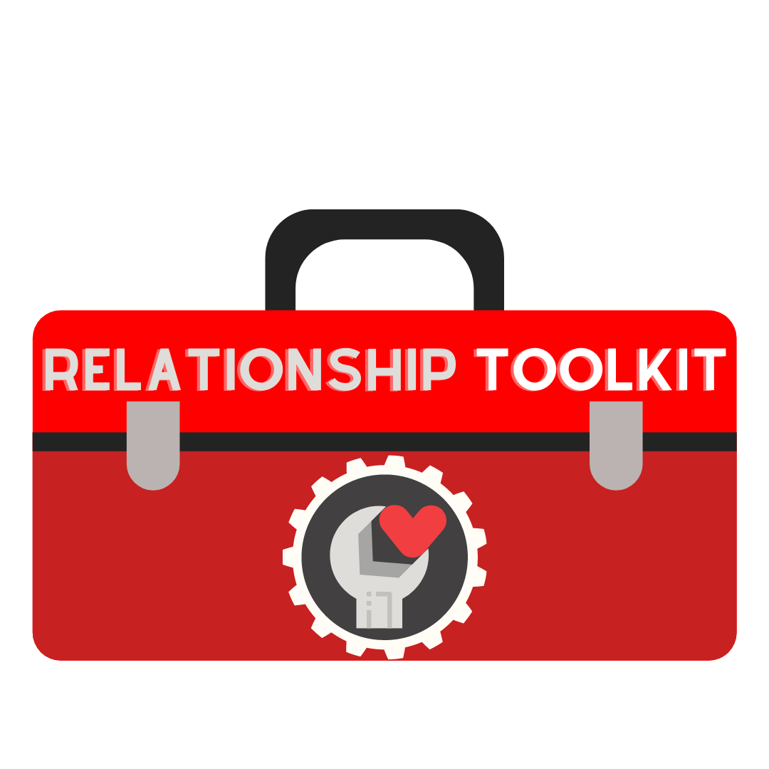 Toolbox with the words "relationship toolkit" on it. 