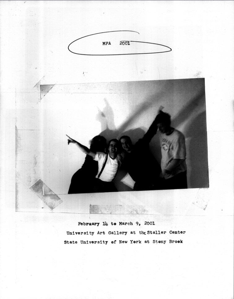 MFA Thesis Exhibition 2001 February 14–March 9, 2001  Artists: Melanie Baker, Nathaniel Johanson, Keith Miller, Adam Shreckhise  Exhibition Catalog