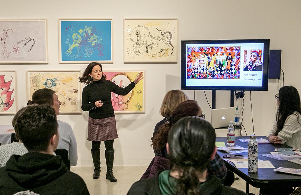During pre-pandemic times, Karen Levitov hosts a Black History Month program in the Zuccaire Gallery.